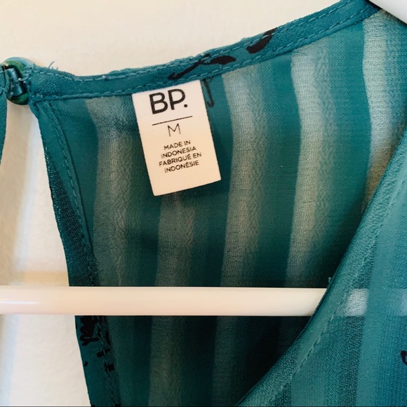 BP. Sheer Black Rose & Teal Dress Top with Ruffles - Picture 4 of 4